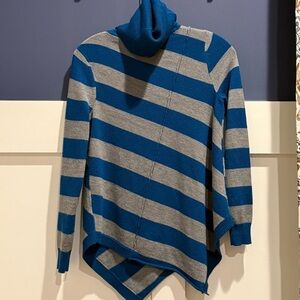 New York & Company Teal and Gray Striped Turtleneck Poncho Sweater Size XS